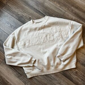 PLAYBOY Cream Embroidered Logo Crewneck Sweater